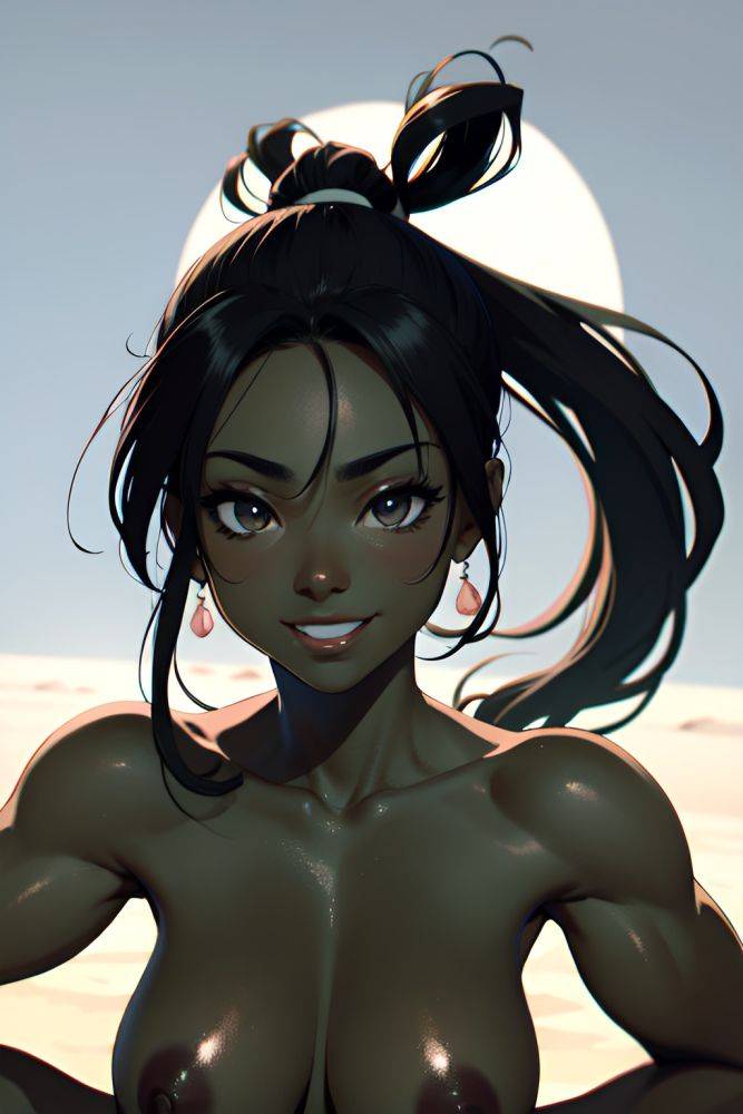 Anime Muscular Small Tits 70s Age Happy Face Black Hair Ponytail Hair Style Dark Skin Black And White Desert Close Up View Yoga Partially Nude 3688428150208498857 - AI Hentai - #main