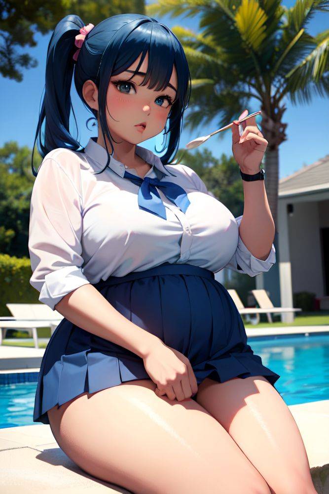 Anime Chubby Small Tits 60s Age Serious Face Blue Hair Slicked Hair Style Dark Skin Skin Detail (beta) Pool Front View Eating Schoolgirl 3688443612090926195 - AI Hentai - #main