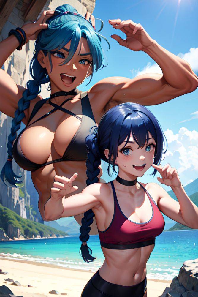 Anime Muscular Small Tits 20s Age Laughing Face Blue Hair Braided Hair Style Dark Skin Dark Fantasy Lake Front View Yoga Teacher 3688451345798308203 - AI Hentai - #main
