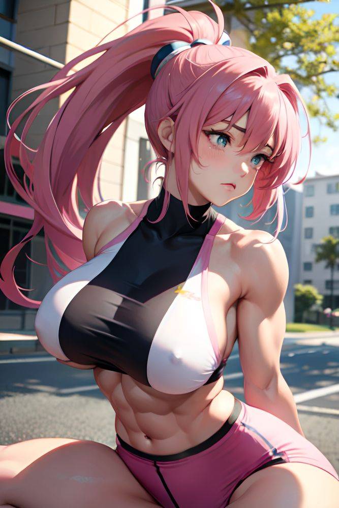 Anime Muscular Huge Boobs 18 Age Sad Face Pink Hair Ponytail Hair Style Light Skin Vintage Street Close Up View Straddling Teacher 3688532520509499142 - AI Hentai - #main