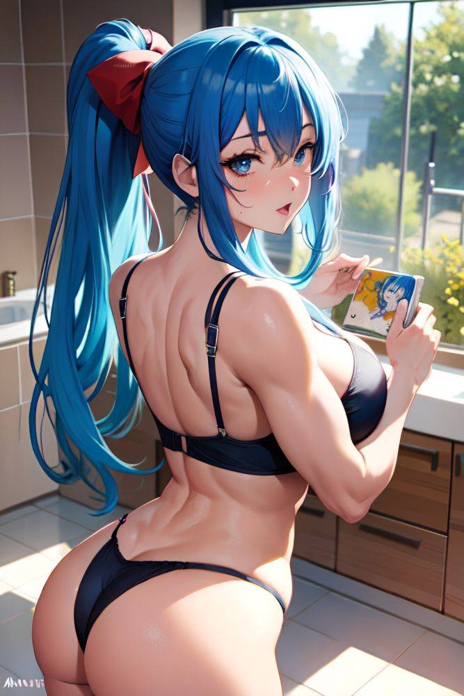Anime Muscular Huge Boobs 18 Age Ahegao Face Blue Hair Straight Hair Style Light Skin Painting Bathroom Back View Gaming Lingerie 3688857220040734733 - AI Hentai - #main