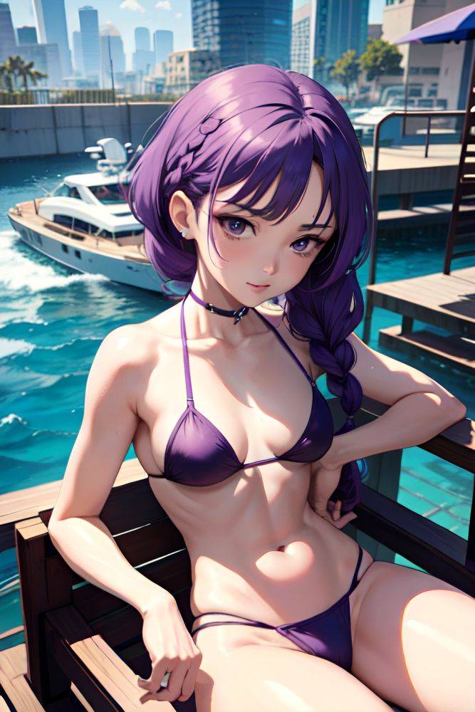 Anime Skinny Small Tits 60s Age Seductive Face Purple Hair Braided Hair Style Light Skin Cyberpunk Yacht Side View Straddling Bikini 3688915202099970676 - AI Hentai - #main