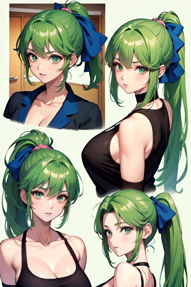 Anime Skinny Huge Boobs 80s Age Shocked Face Green Hair Ponytail Hair Style Light Skin Watercolor Kitchen Side View On Back Teacher 3688996376982721725 - AI Hentai - #main