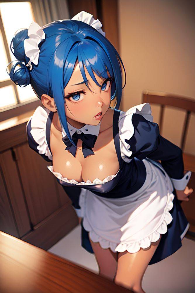 Anime Busty Small Tits 20s Age Seductive Face Blue Hair Hair Bun Hair Style Dark Skin Soft + Warm Bar Front View Bending Over Maid 3689007973566244882 - AI Hentai - #main