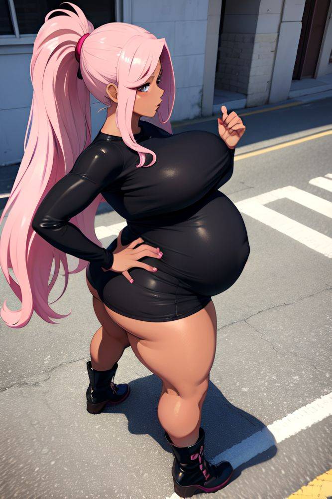 Anime Pregnant Huge Boobs 70s Age Seductive Face Pink Hair Ponytail Hair Style Dark Skin 3d Street Back View Eating Goth 3689077552020427329 - AI Hentai - #main