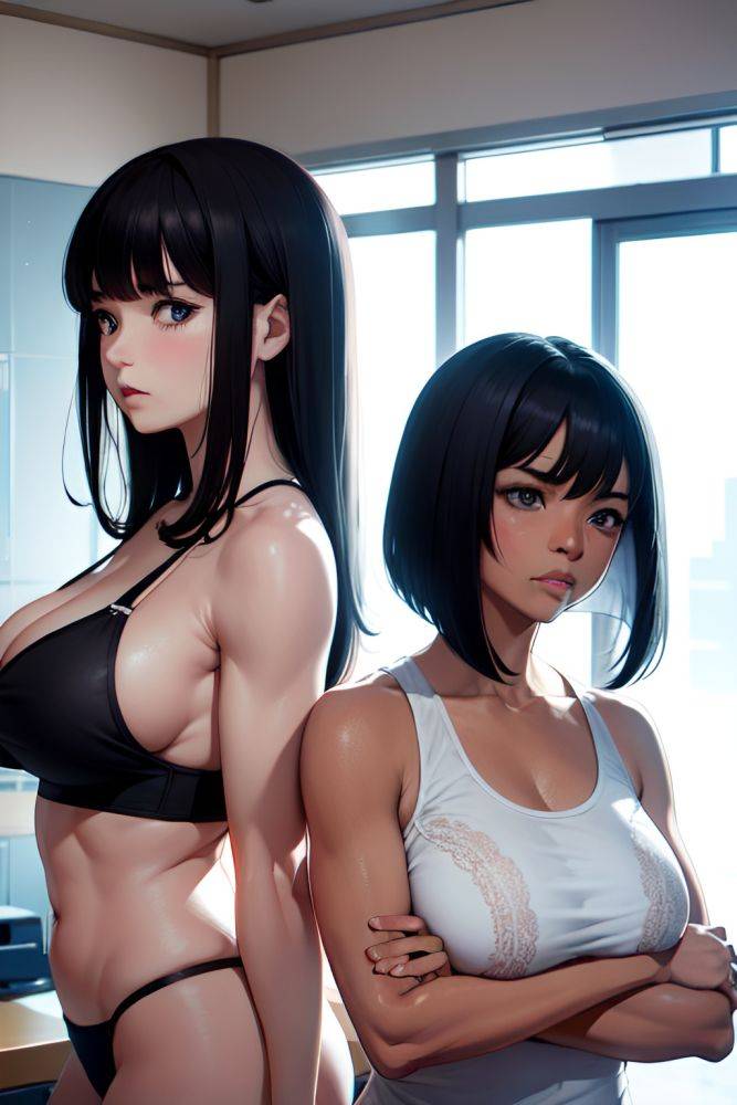 Anime Muscular Huge Boobs 70s Age Sad Face Black Hair Bangs Hair Style Light Skin Black And White Hospital Side View Yoga Lingerie 3689266959925403597 - AI Hentai - #main