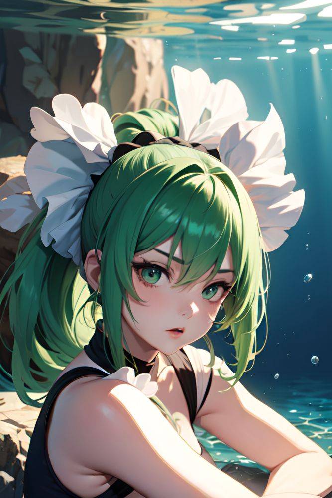 Anime Busty Small Tits 30s Age Serious Face Green Hair Ponytail Hair Style Dark Skin Dark Fantasy Underwater Close Up View Working Out Maid 3689324942139596273 - AI Hentai - #main