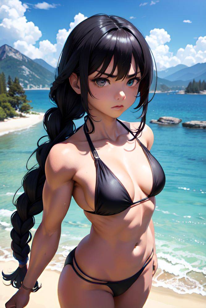 Anime Muscular Small Tits 80s Age Serious Face Black Hair Braided Hair Style Light Skin 3d Mountains Close Up View Plank Bikini 3696217074903733536 - AI Hentai - #main