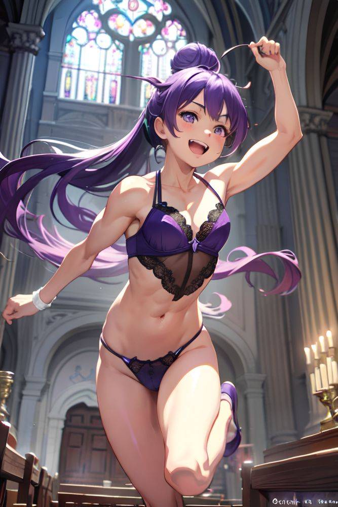 Anime Muscular Small Tits 18 Age Laughing Face Purple Hair Hair Bun Hair Style Light Skin Painting Church Front View Jumping Lingerie 3696367827304737399 - AI Hentai - #main