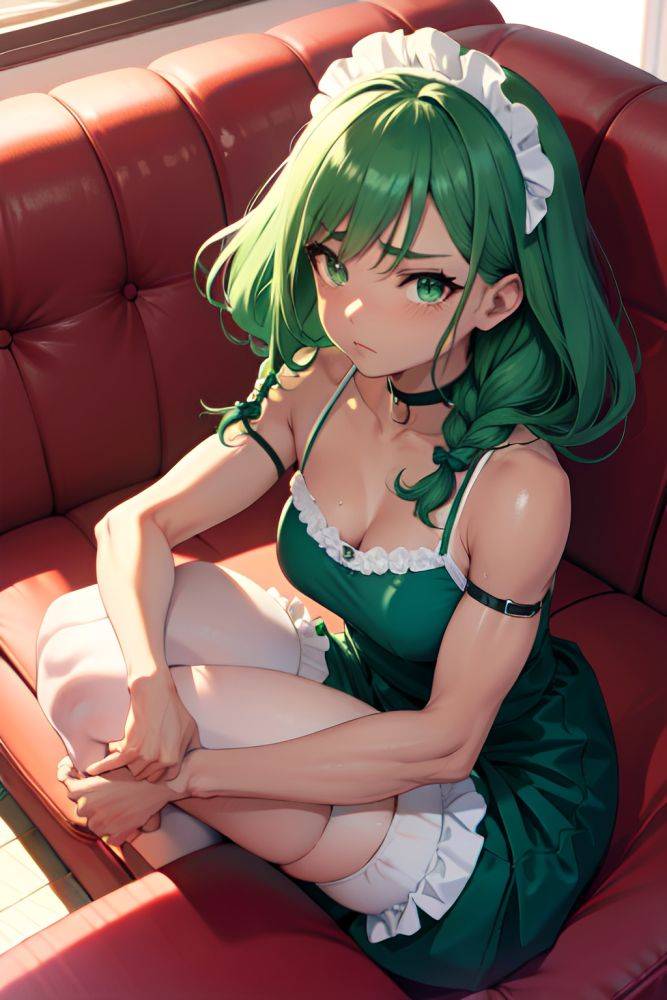 Anime Muscular Small Tits 60s Age Sad Face Green Hair Braided Hair Style Dark Skin Soft + Warm Couch Front View Bending Over Maid 3696352364380868577 - AI Hentai - #main