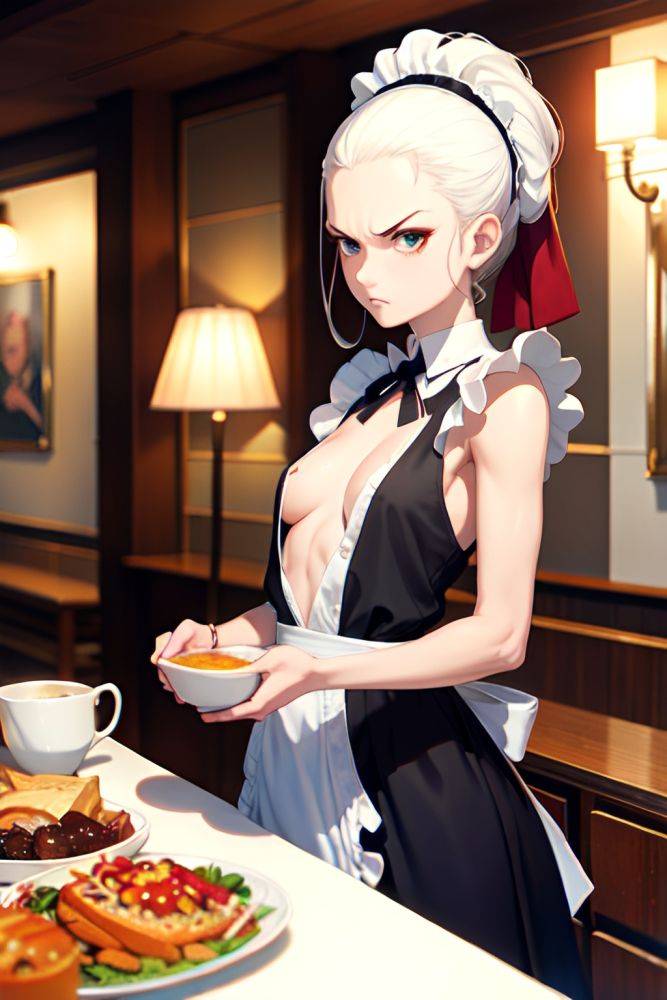 Anime Skinny Small Tits 70s Age Angry Face White Hair Slicked Hair Style Light Skin Dark Fantasy Pool Front View Eating Maid 3696336904492188097 - AI Hentai - #main