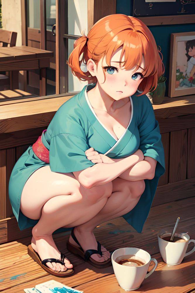 Anime Chubby Small Tits 50s Age Sad Face Ginger Bangs Hair Style Light Skin Painting Cafe Front View Bending Over Kimono 3696537908963112511 - AI Hentai - #main