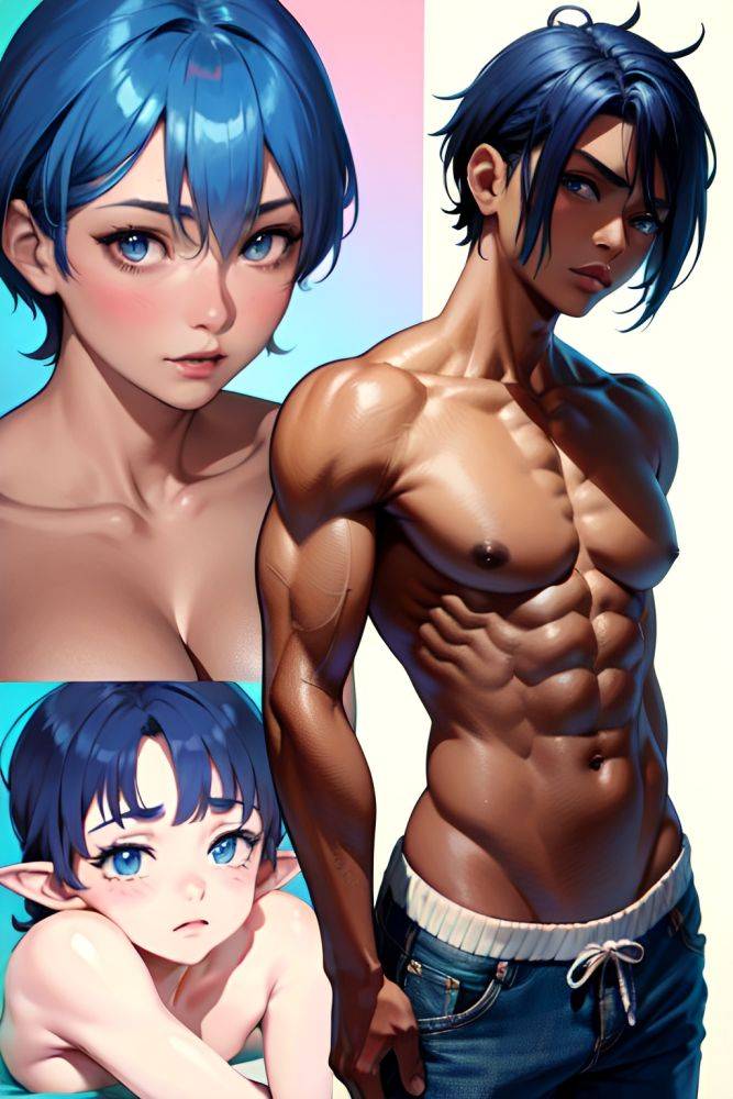 Anime Muscular Small Tits 30s Age Ahegao Face Blue Hair Pixie Hair Style Dark Skin Film Photo Strip Club Side View On Back Partially Nude 3696715721805674692 - AI Hentai - #main