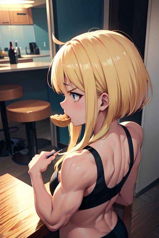 Anime Muscular Small Tits 30s Age Angry Face Blonde Bangs Hair Style Dark Skin Soft Anime Club Back View Eating Goth 3696762106411319427 - AI Hentai - #main