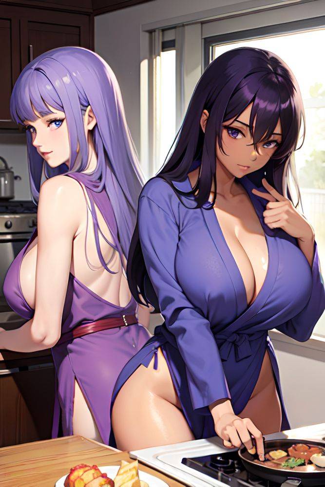 Anime Skinny Huge Boobs 70s Age Seductive Face Purple Hair Straight Hair Style Dark Skin Skin Detail (beta) Train Back View Cooking Bathrobe 3696773702669304549 - AI Hentai - #main