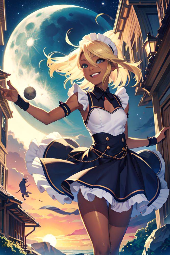 Anime Skinny Small Tits 20s Age Laughing Face Blonde Pixie Hair Style Dark Skin Illustration Moon Side View On Back Maid 3696785298128839188 - AI Hentai - #main