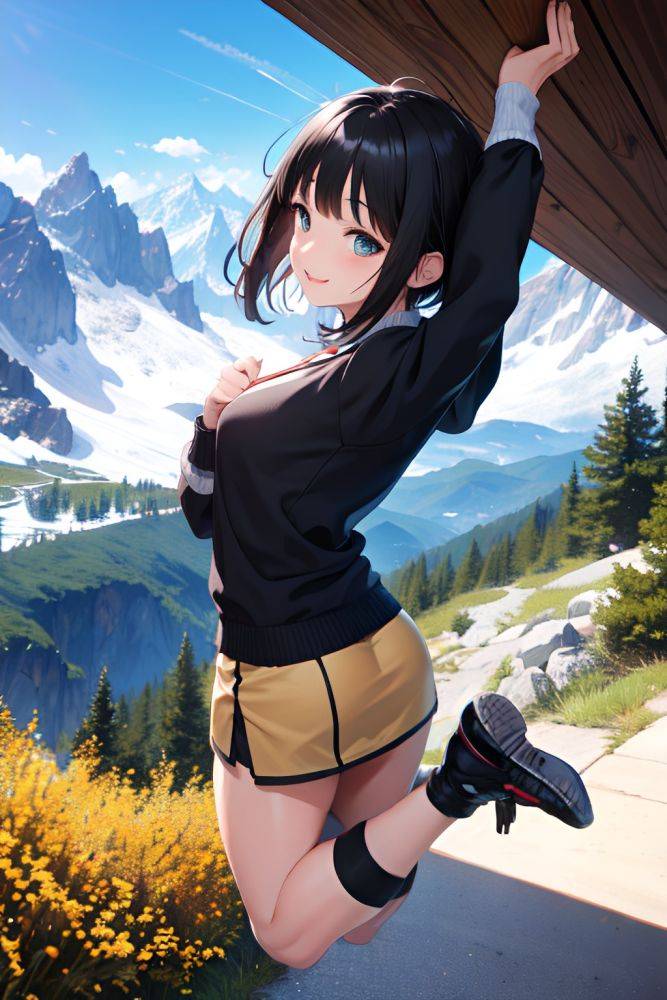 Anime Skinny Small Tits 30s Age Happy Face Black Hair Bangs Hair Style Light Skin Warm Anime Mountains Back View Jumping Mini Skirt 3696851010087431931 - AI Hentai - #main