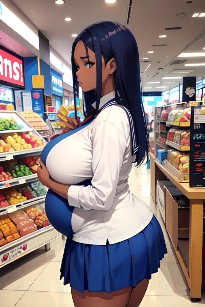 Anime Pregnant Huge Boobs 60s Age Sad Face Blue Hair Slicked Hair Style Dark Skin Soft + Warm Mall Back View Eating Schoolgirl 3697052016705808982 - AI Hentai - #main