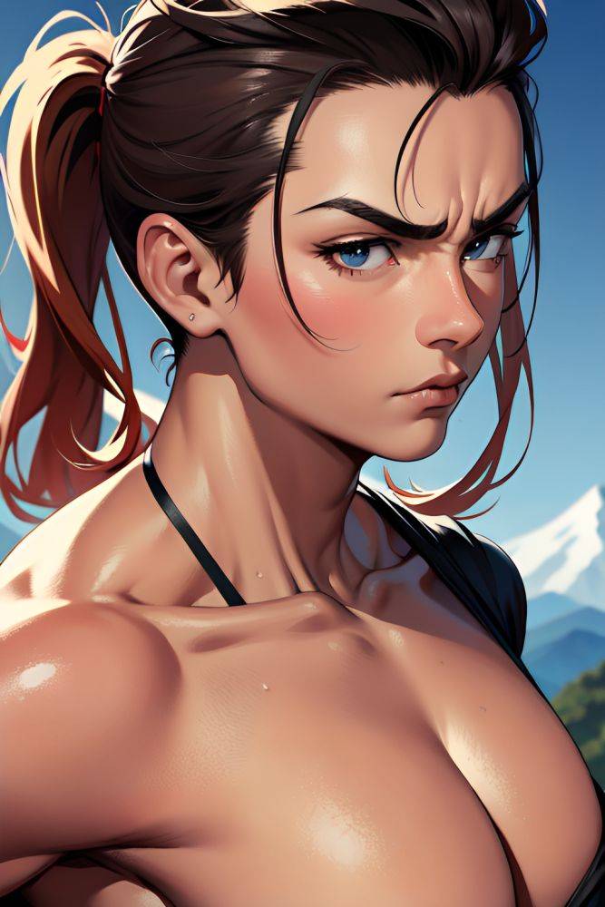 Anime Muscular Small Tits 50s Age Serious Face Ginger Slicked Hair Style Dark Skin Charcoal Mountains Close Up View Working Out Teacher 3697102266717611724 - AI Hentai - #main