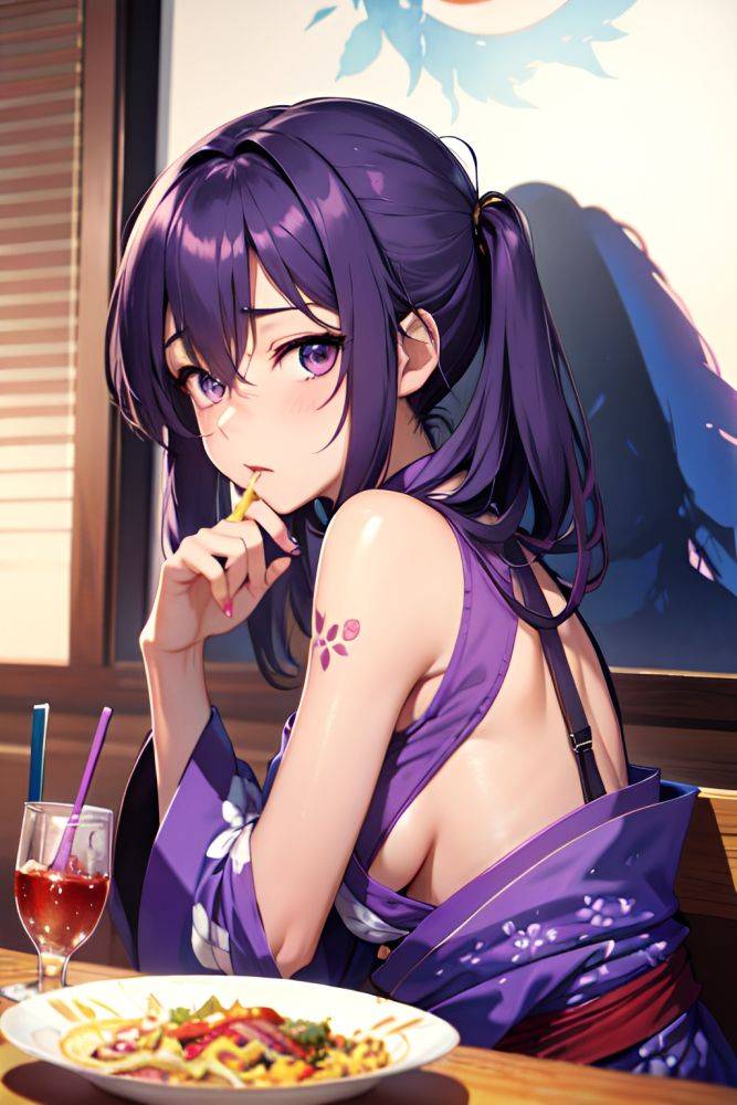 Anime Skinny Small Tits 18 Age Shocked Face Purple Hair Messy Hair Style Dark Skin Watercolor Restaurant Side View Eating Kimono 3697280079317017795 - AI Hentai - #main