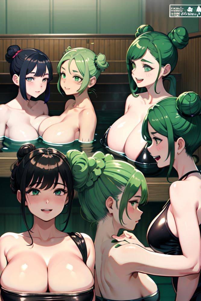 Anime Chubby Small Tits 20s Age Laughing Face Green Hair Hair Bun Hair Style Dark Skin Charcoal Sauna Side View Massage Latex 3697392179072965086 - AI Hentai - #main