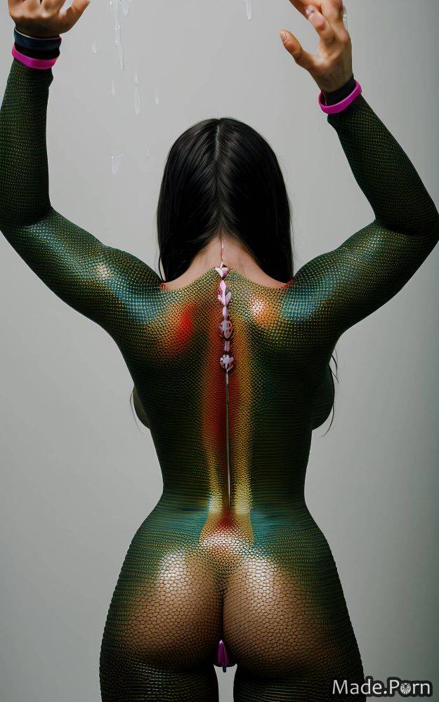 Silk spandex back view piercing sci-fi metal necklace AI porn - #main