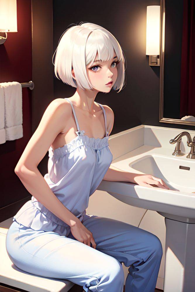 Anime Skinny Small Tits 40s Age Seductive Face White Hair Bobcut Hair Style Dark Skin Watercolor Bathroom Side View Straddling Pajamas 3697535201460500016 - AI Hentai - #main