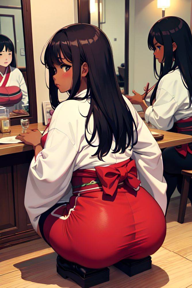 Anime Chubby Huge Boobs 60s Age Sad Face Brunette Messy Hair Style Dark Skin Mirror Selfie Restaurant Back View Squatting Kimono 3697786457049070224 - AI Hentai - #main