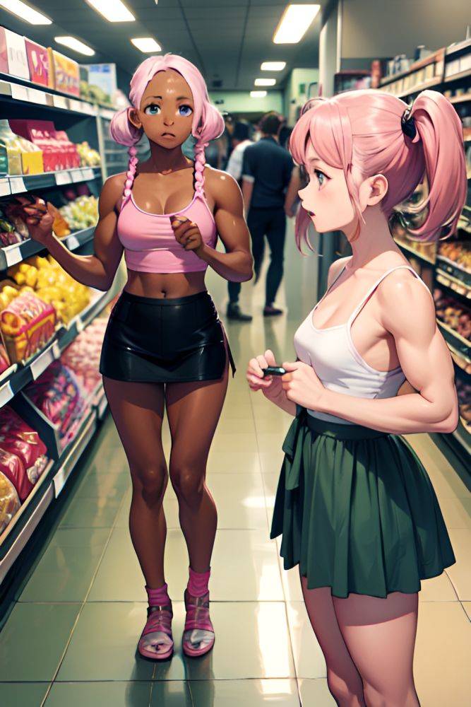 Anime Muscular Small Tits 80s Age Shocked Face Pink Hair Pigtails Hair Style Dark Skin Vintage Grocery Front View Bathing Mini Skirt 3697898555704007739 - AI Hentai - #main