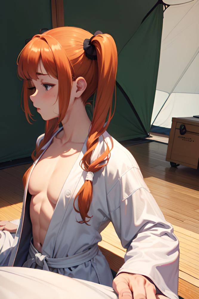 Anime Muscular Small Tits 50s Age Sad Face Ginger Pigtails Hair Style Light Skin Charcoal Tent Side View Sleeping Bathrobe 3698080232821886254 - AI Hentai - #main