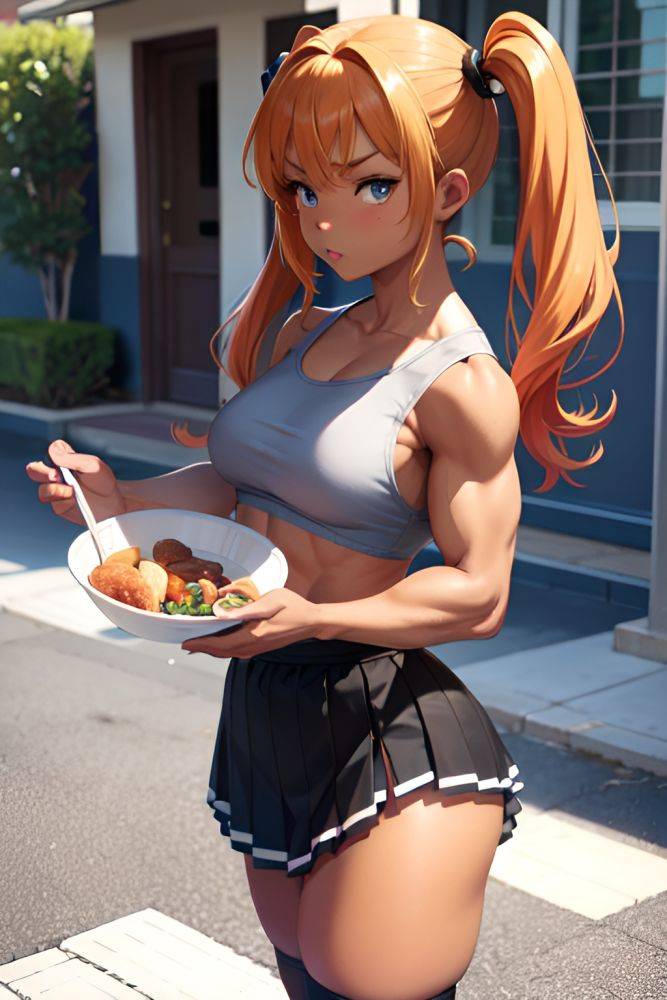 Anime Muscular Small Tits 50s Age Serious Face Ginger Pigtails Hair Style Dark Skin Black And White Street Side View Cooking Mini Skirt 3698273506351508861 - AI Hentai - #main