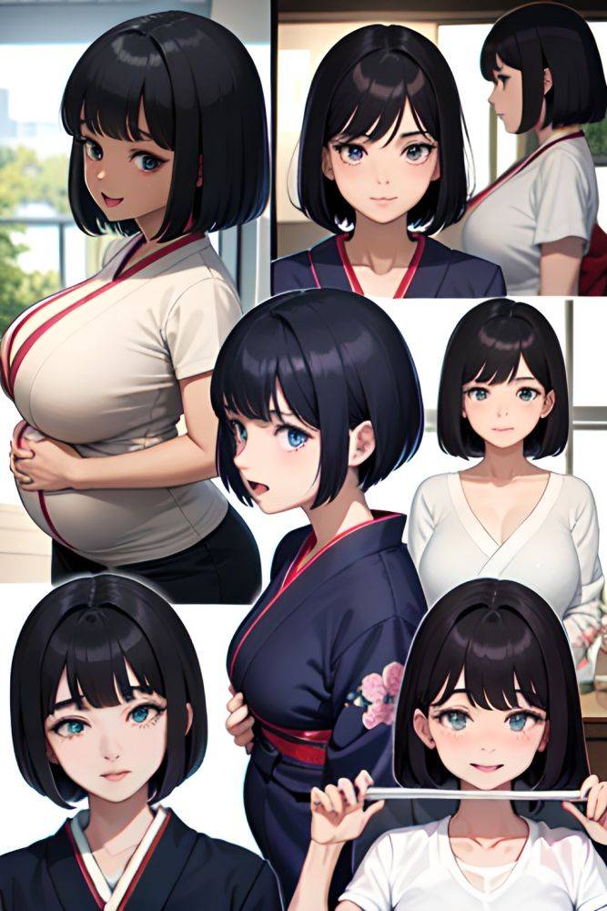 Anime Pregnant Huge Boobs 18 Age Laughing Face Black Hair Bobcut Hair Style Dark Skin Comic Office Close Up View Yoga Kimono 3698331487977533604 - AI Hentai - #main