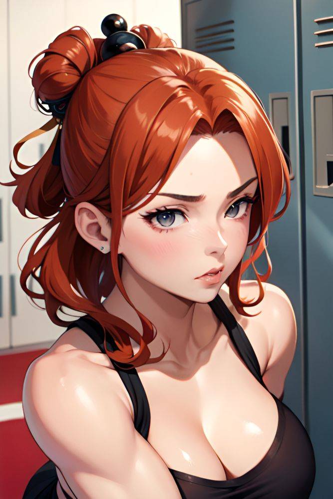 Anime Muscular Small Tits 30s Age Pouting Lips Face Ginger Hair Bun Hair Style Light Skin Charcoal Locker Room Front View Massage Geisha 3698381739095309732 - AI Hentai - #main