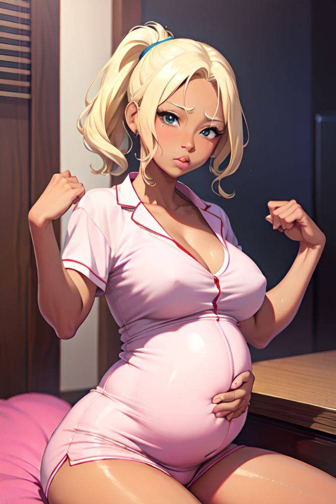 Anime Pregnant Small Tits 80s Age Pouting Lips Face Blonde Slicked Hair Style Dark Skin Soft Anime Bar Front View Yoga Pajamas 3698474508616677883 - AI Hentai - #main