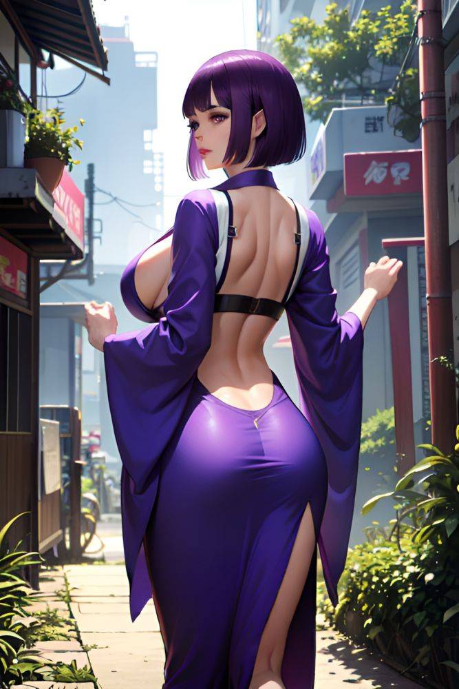 Anime Skinny Huge Boobs 60s Age Pouting Lips Face Purple Hair Bobcut Hair Style Light Skin Cyberpunk Jungle Back View Working Out Kimono 3698497703223959611 - AI Hentai - #main