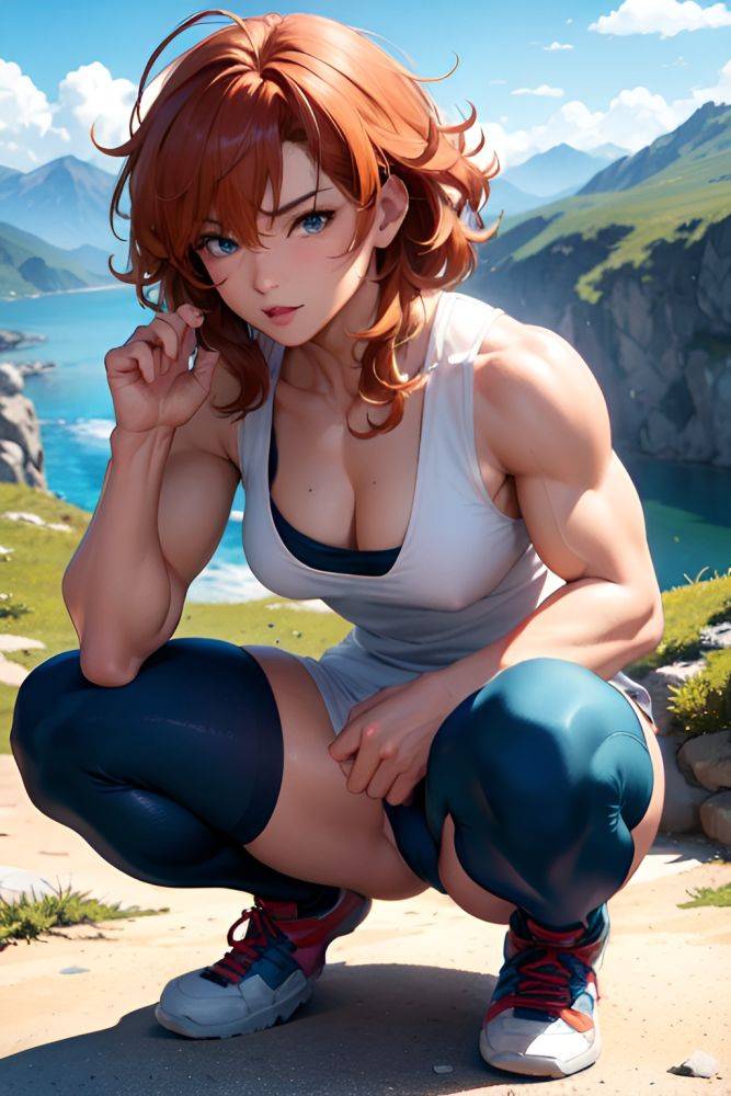 Anime Muscular Small Tits 80s Age Seductive Face Ginger Messy Hair Style Light Skin Soft + Warm Mountains Close Up View Squatting Nurse 3698540223400517066 - AI Hentai - #main