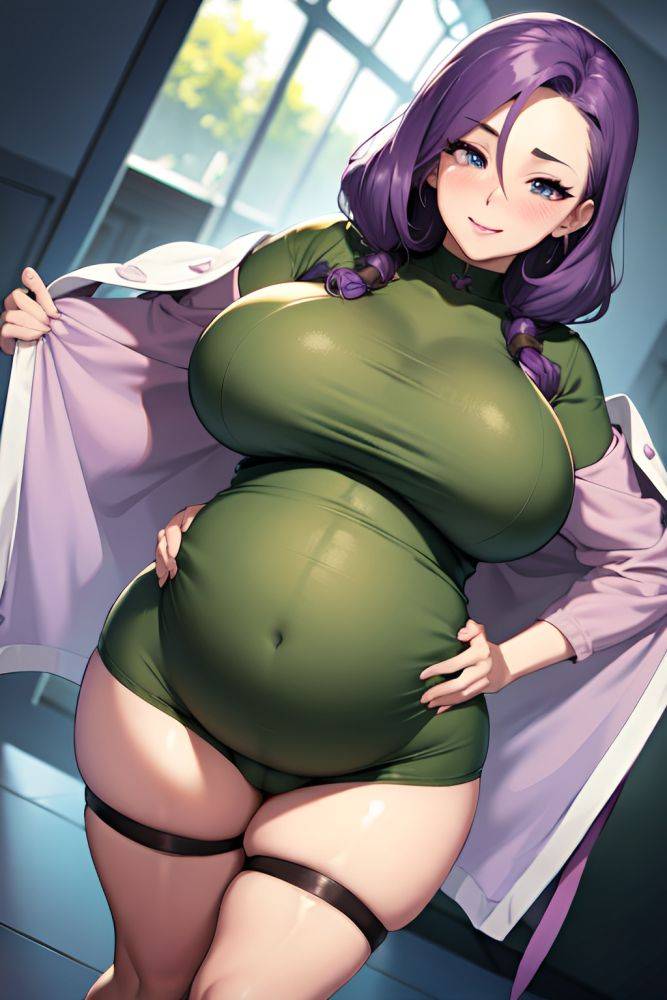 Anime Pregnant Huge Boobs 70s Age Happy Face Purple Hair Slicked Hair Style Light Skin Soft + Warm Prison Front View Bending Over Goth 3692023040605381574 - AI Hentai - #main