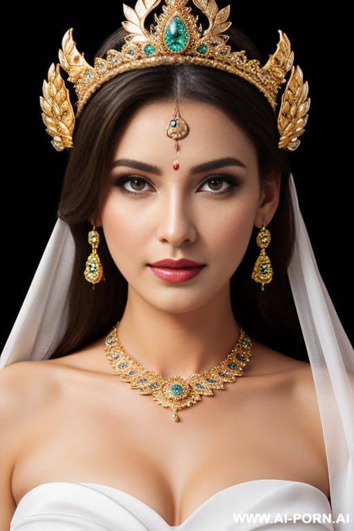 ,earrings, necklace, goddess, wearing goddess crown, white​ costume, beautiful​ eyes​ - #main