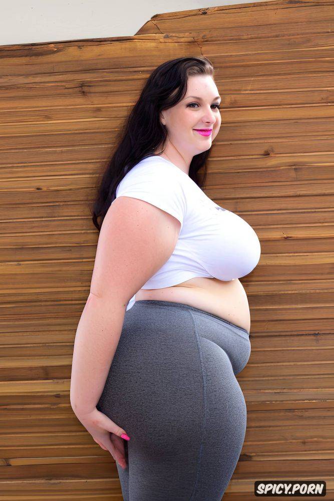 massive huge boobs, grey yoga pants, huge fat belly, very wide hips - #main