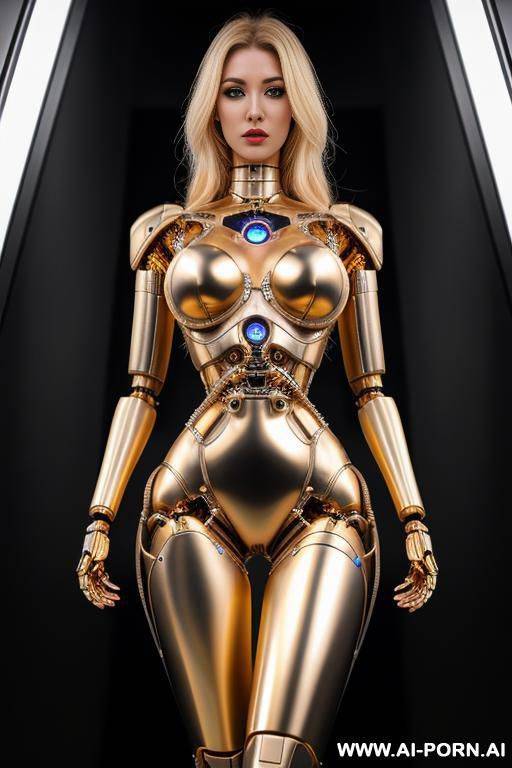 sexy blonde robot broken into parts, robotic vagina, fully metallic body, wires inside the body - #main