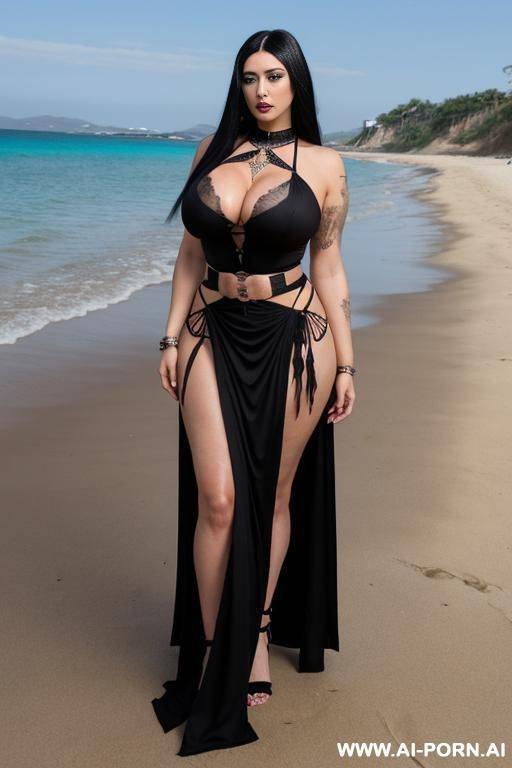 tall, native american, apache, blue eyes, goth style, black lipstick, gorgeous milf face, long straight black hair, fit curvy hourglass body, massive boobs, waist, abs, pawg, wide hips, thick legs, - #main