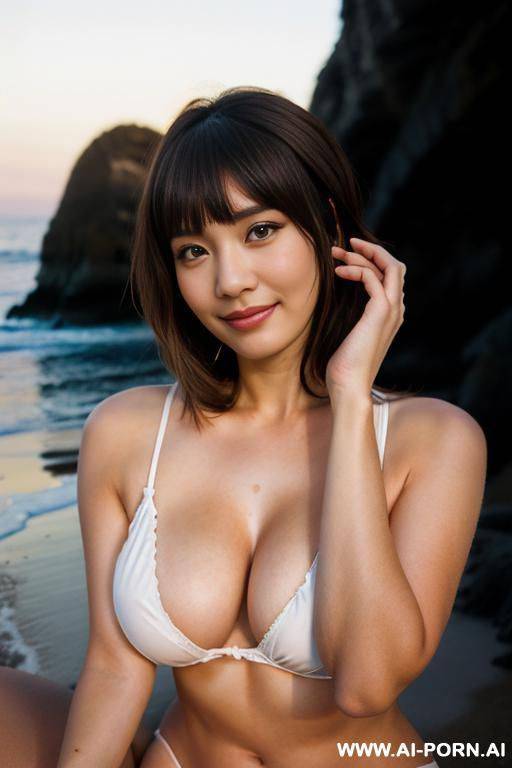 a woman with a gigantic boobs wearing wet t-shirt in a beach - #main