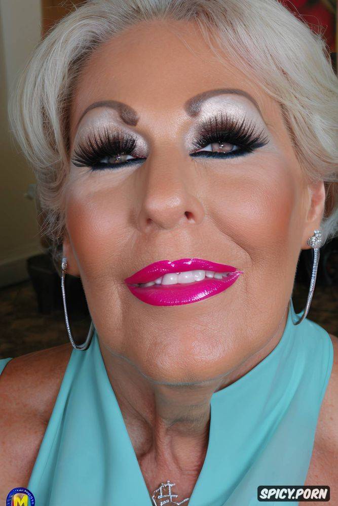 bimbo botox lips, eye contact, pink lipstick, extremely heavy makeup - #main