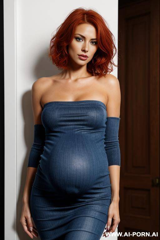 pregnant realistic 1 female, d face, red hair, fingers and facial features, velvet tanned skin. full-length, fully nude, breasts with evenly round nipples, large vagina without hair - #main