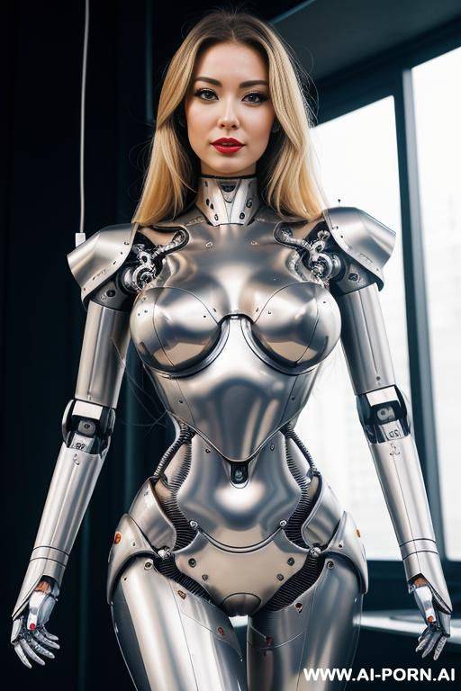 sexy blonde robot broken into parts, robotic vagina, fully metallic body, wires inside the body - #main