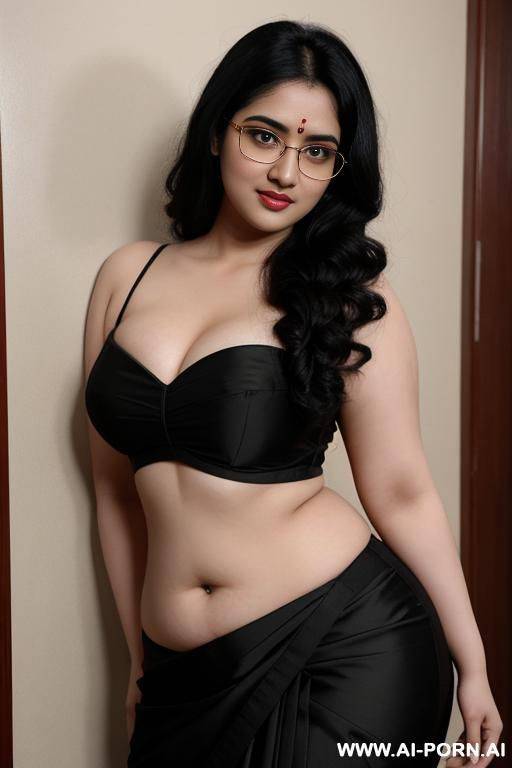 pale skin, cute, beautiful, indian woman, round glasses, round boobs, saree, full body, navel, less chubby - #main