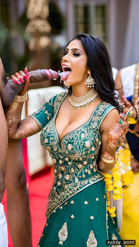 the standing beautiful indian bride in public takes a huge black dick in the mouth and get covered by cum all over his bridal dress and other people cheer the bride - #main