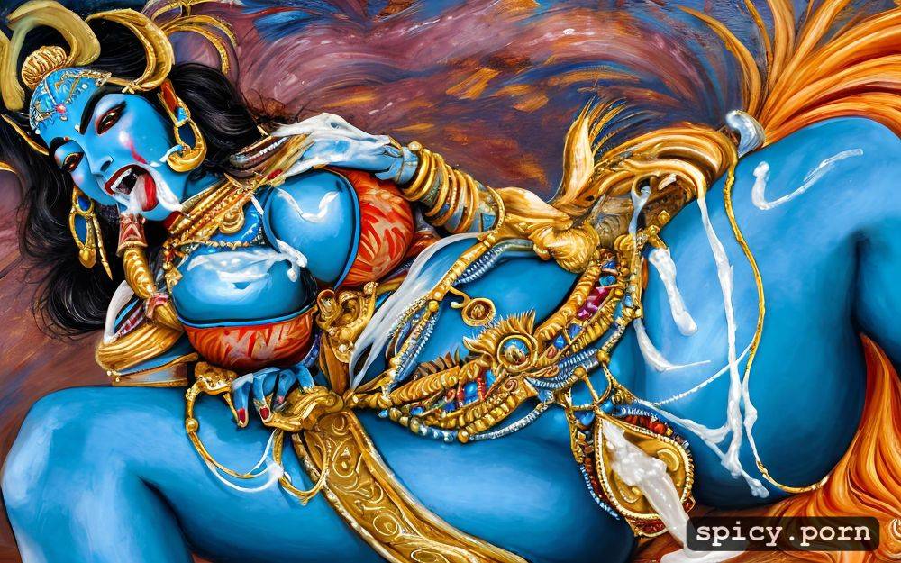 cum on tongue, beautiful hindu goddes devi kali and godess, blue skin - #main