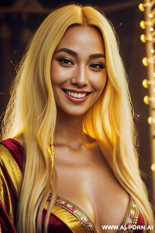 (highest quality) solo, (pretty face) (two-toned hair) ((long transparent golden hair)) ((hot skin-tone)) (extremely pretty) ((close-up)) ((wearing velvet-top)) ((she is tanned)) ((graceful lady)) (((she is invoking massive holylights))) - #main