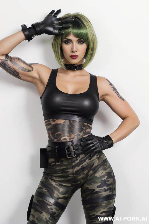 ((beautiful gothic woman with athletic body, athletic build, gorgeous figure, wide hips, natural breasts, short haircut with long strands on the bangs, poimanous green hair color, expressive thick - #main